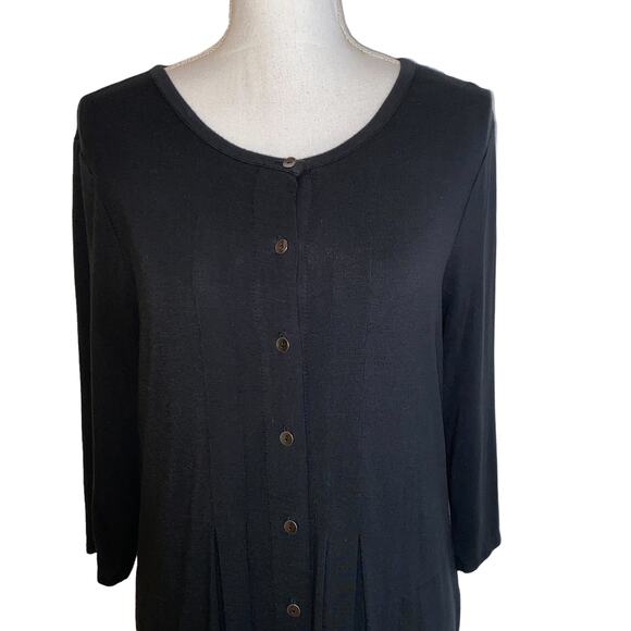 J. Jill Dress Jersey Stretch Knit Button Front Soft Midi Dress, Black, Medium P - Picture 9 of 12